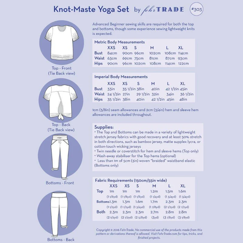 PATRON DE COUTURE PDF | Ensemble de yoga Knot Maste | Fehr Trade