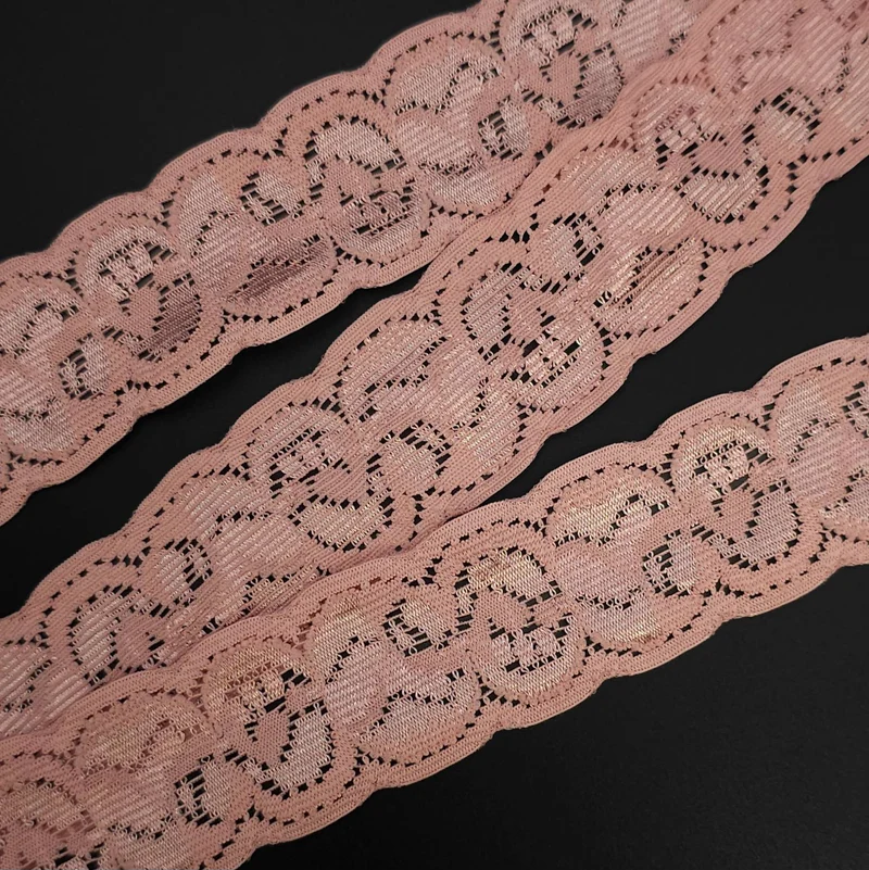 Galon de dentelle florale extensible | Rose poudré | 30 mm - 1 1/8''