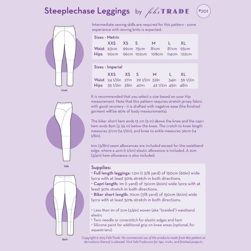 PATRON DE COUTURE PDF | Leggings Steeplechase | Fehr Trade | BILINGUE (FR/EN)