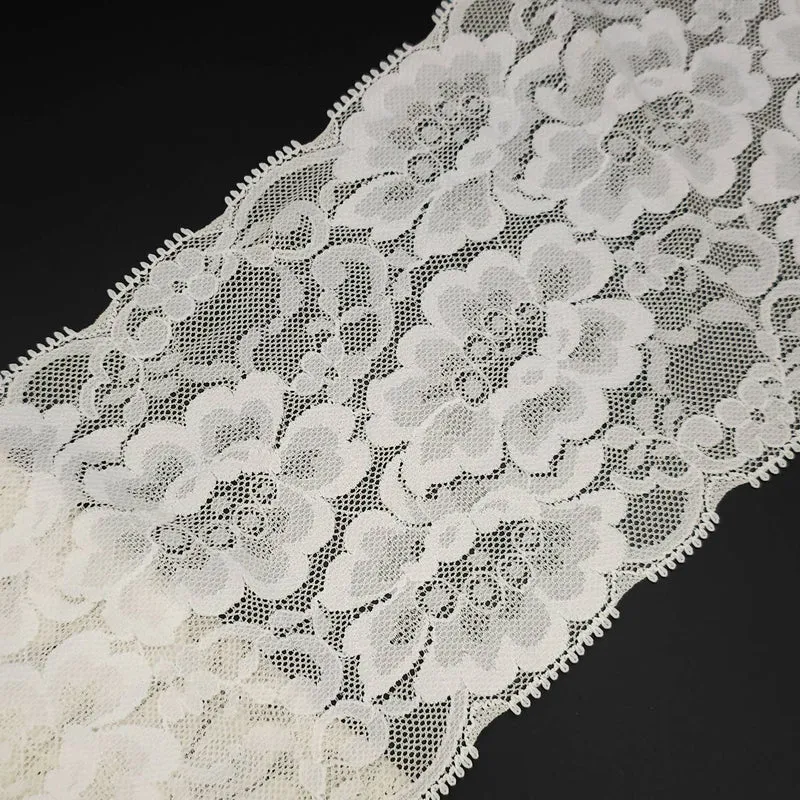 Dentelle florale extensible large | Ivoire | 130 mm - 5 1/8''