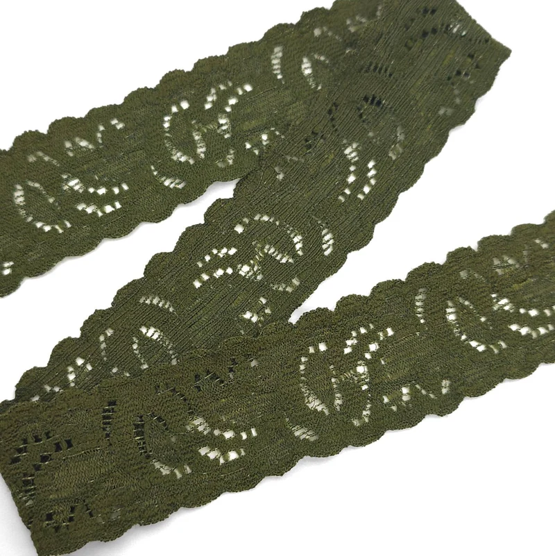 Galon de dentelle florale extensible | Vert olive | 25 mm - 1''