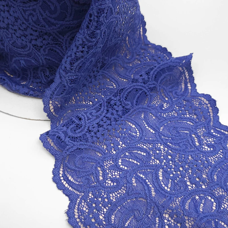 Dentelle florale extensible large | Ruban de dentelle | Bleu royal | 155 mm - 6 1/8''