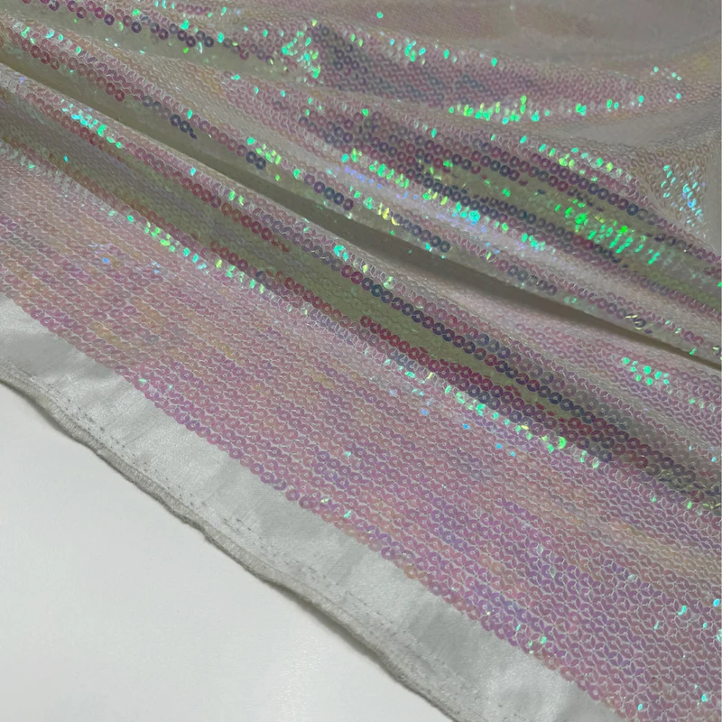 Tissu Satin Brodé, Paillettes - Holographique, Bilancia