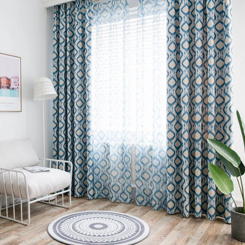 Rideau à œillets Scandinave Losange 140 x H240 cm Bleu