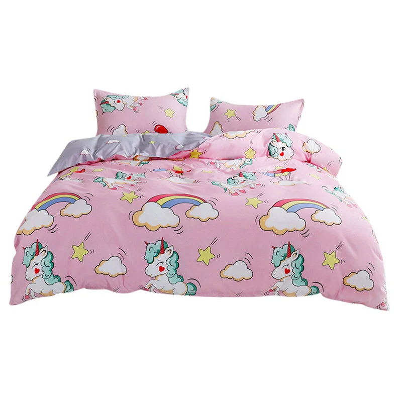 Housse de Couette et deux Taies Licorne Fille Rose 140cm