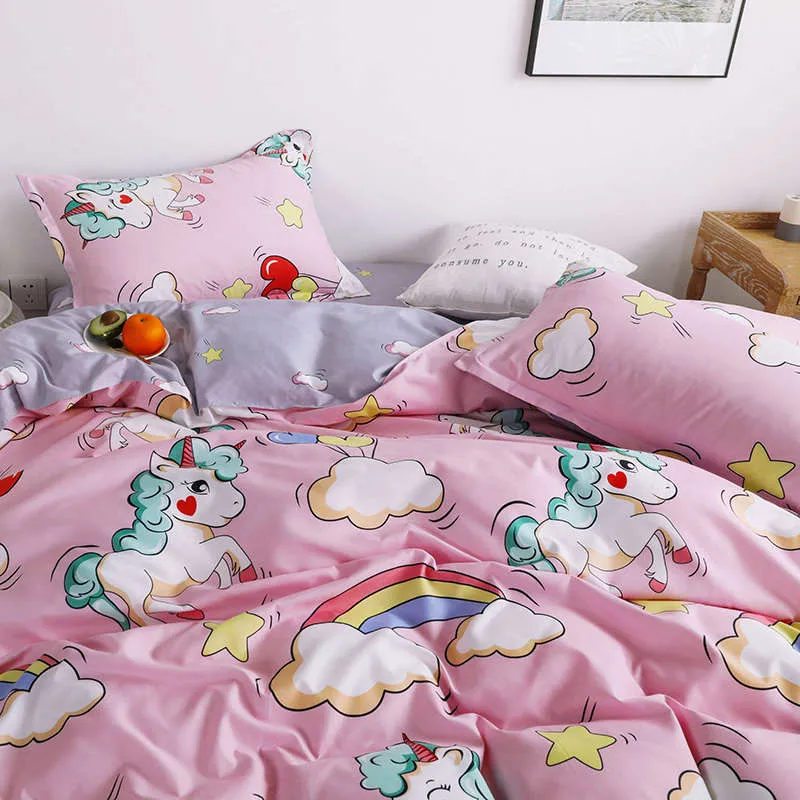 Housse de Couette et deux Taies Licorne Fille Rose 140cm