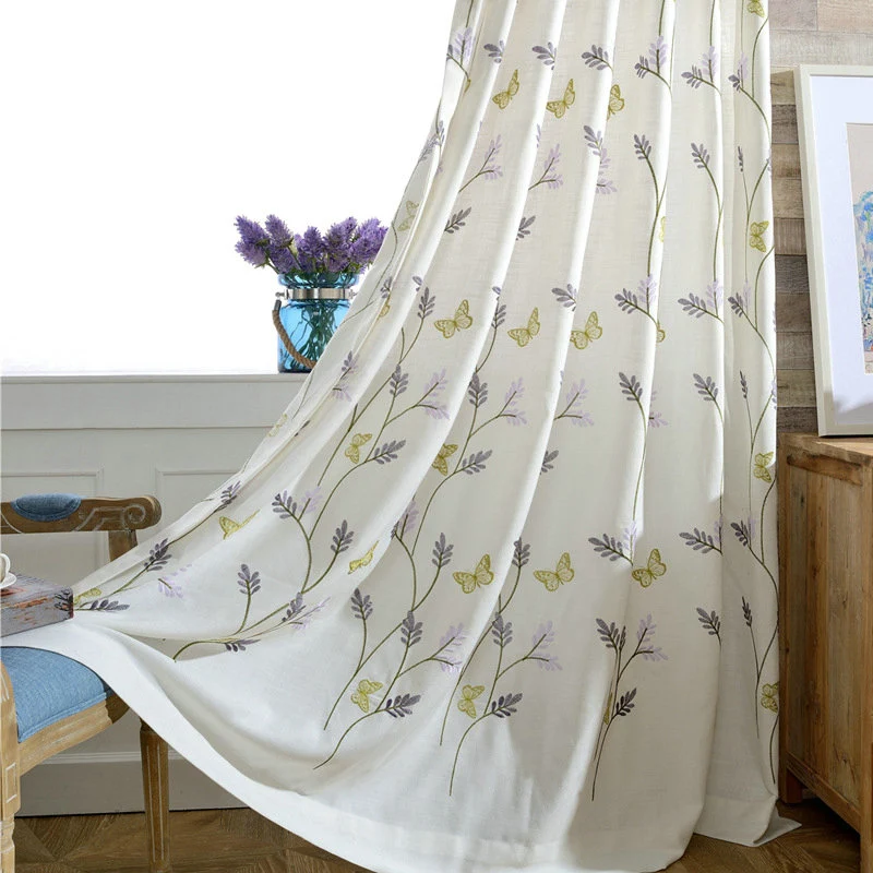Rideau papillon broderie tamisant à œillets 140 x H240 cm