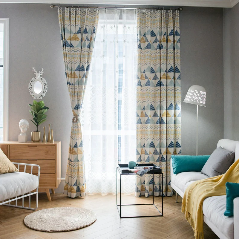 Rideau Tamisant Scandinave Bleu et Jaune 140 x 260 cm