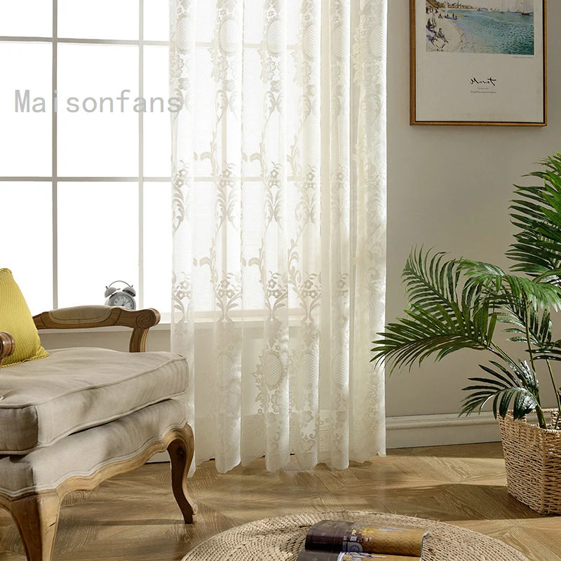Voilage à œillets jacquard fleur 140 x H240 cm texture naturel