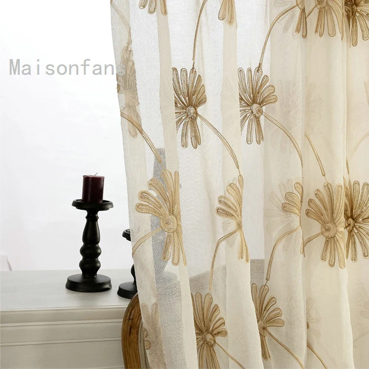 Voilage à œillets Brodé Fleur 140 x H240 cm Brun