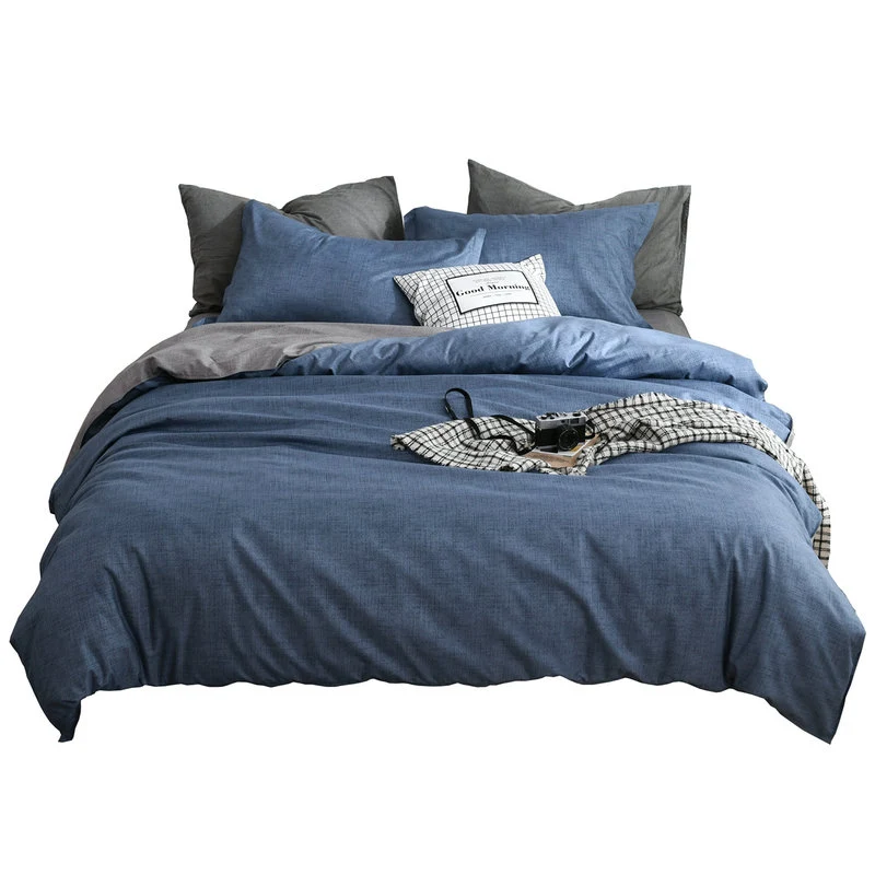 Housse de Couette Bleu Gris et 2 taies 1 personne 2 personnes