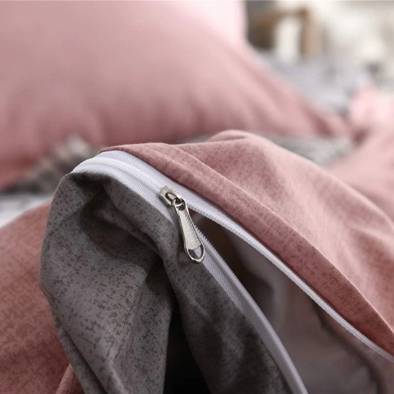 Housse de Couette Unie et Deux Taies Rose Gris