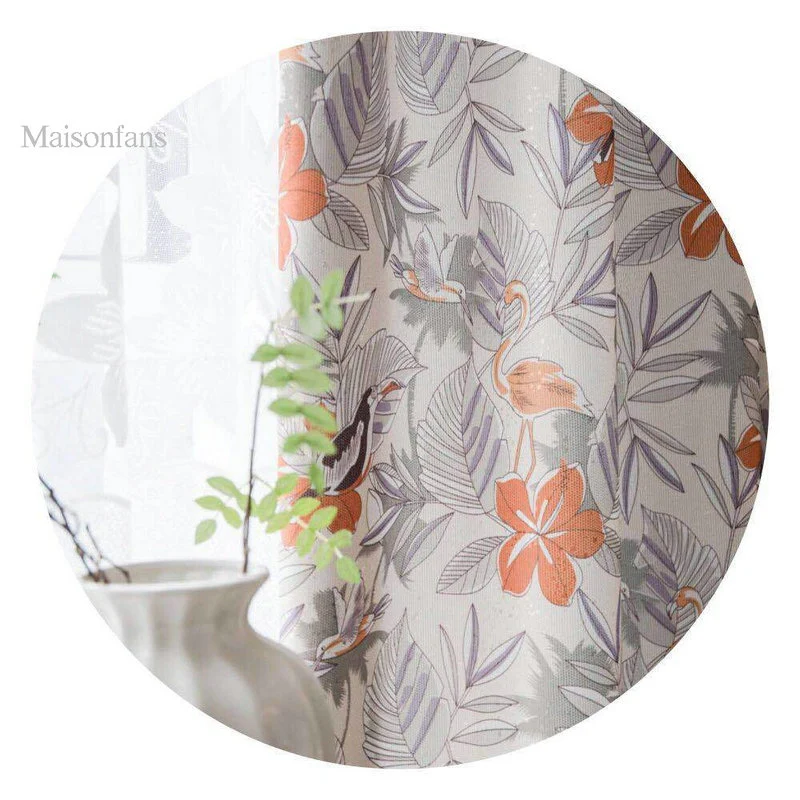 Rideau Flamant Exotique Floral Vert Gris 140X260cm