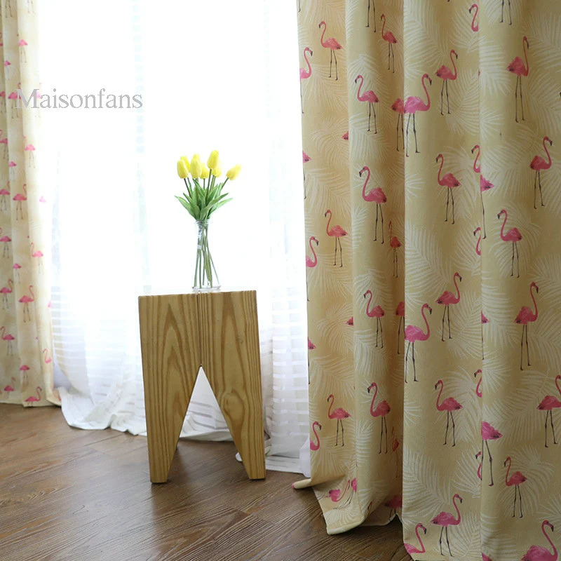 Rideau tamisant à œillets jaune flamant rose 140 x H260 cm