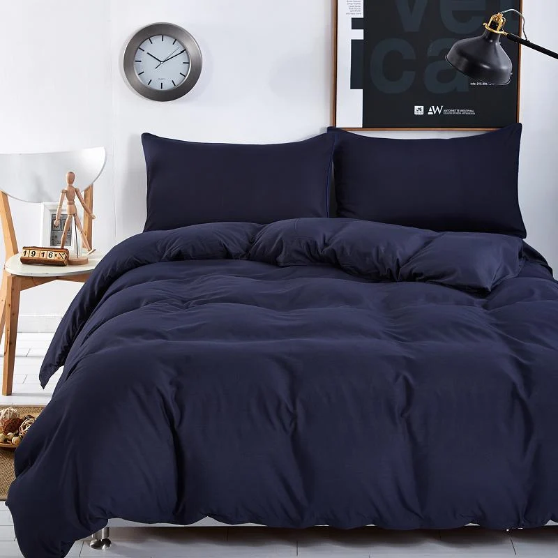 Housse de Couette et Deux Taies Uni Bleu 240cm