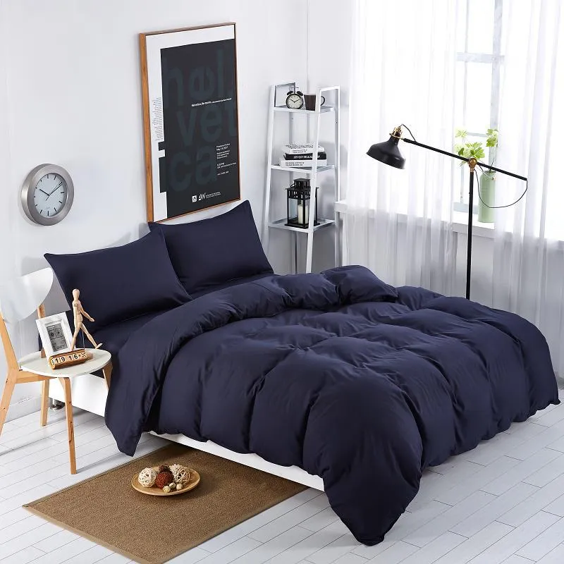 Housse de Couette et Deux Taies Uni Bleu 240cm