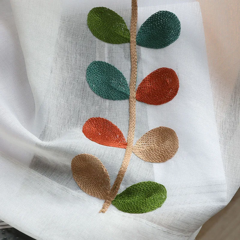 Voilage à œillets Broderie Feuille Couleur (135 x H240 cm)
