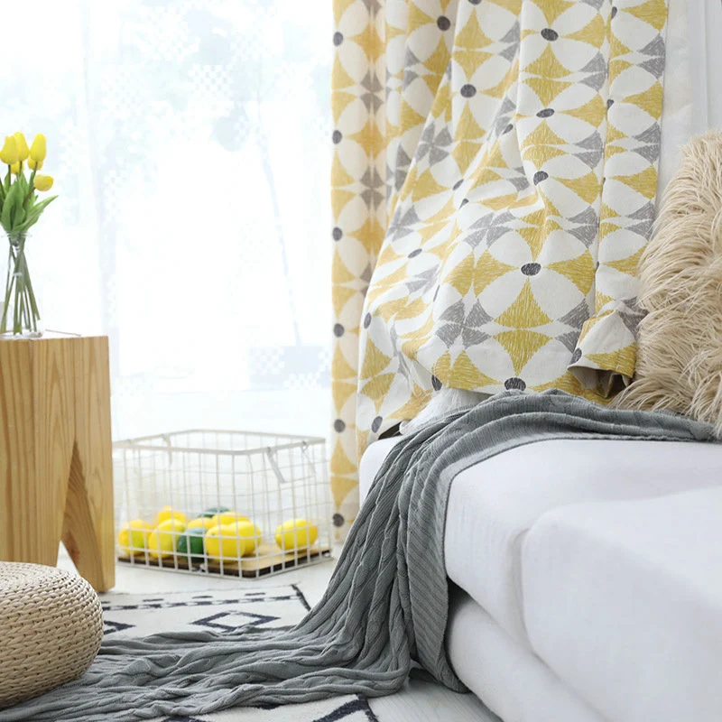 Rideau Géométrie à œillets Tamisant en Coton Imprimé 140 x H260 cm