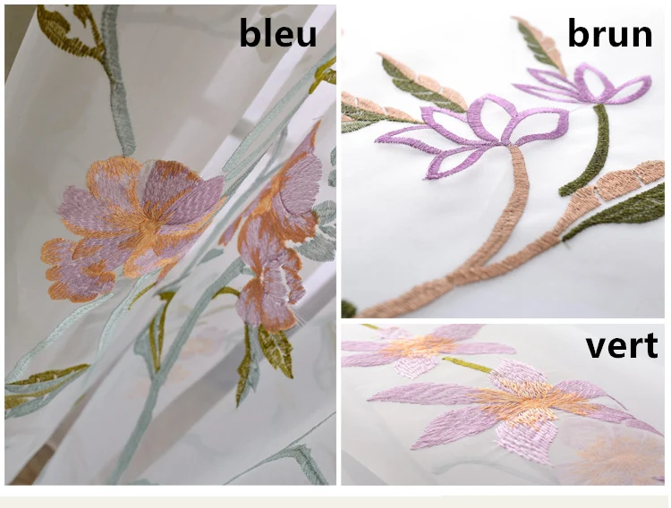 Voilage à œillets Brodé Fleur en Coton (135 x H240 cm) 3 modèles