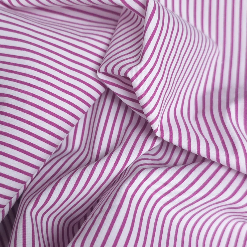 Popeline de coton imprimée | Rayures Magenta & Blanches