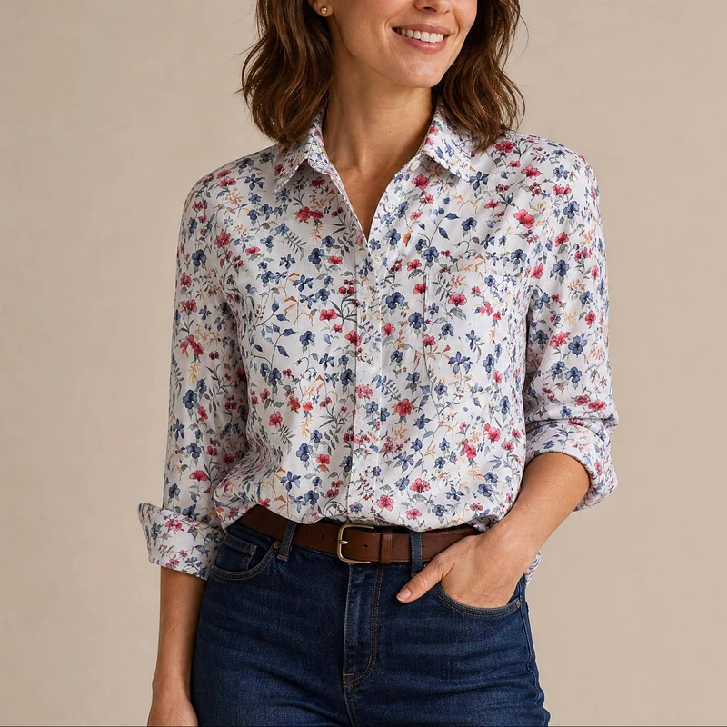 Tissu popeline de coton extensible | Imprimé floral délicat | Certifié Oeko-Tex®