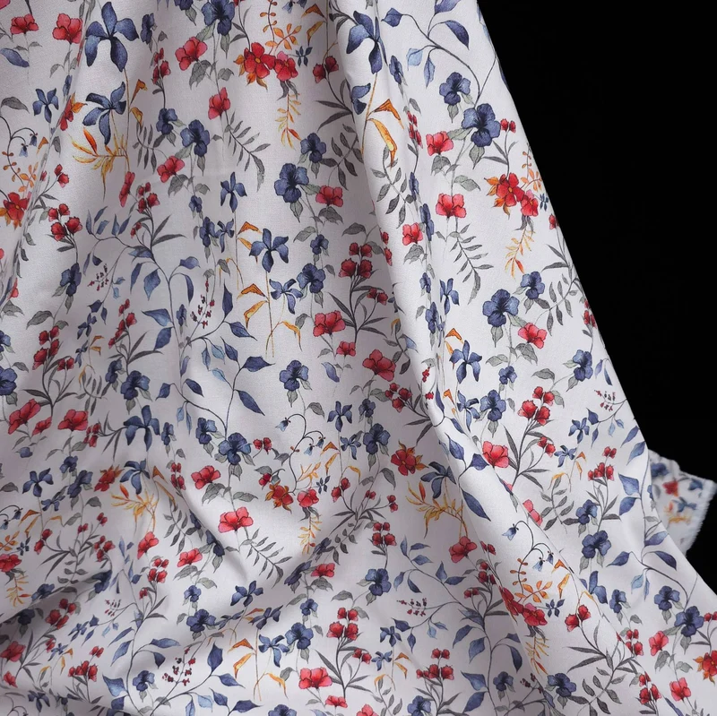 Tissu popeline de coton extensible | Imprimé floral délicat | Certifié Oeko-Tex®