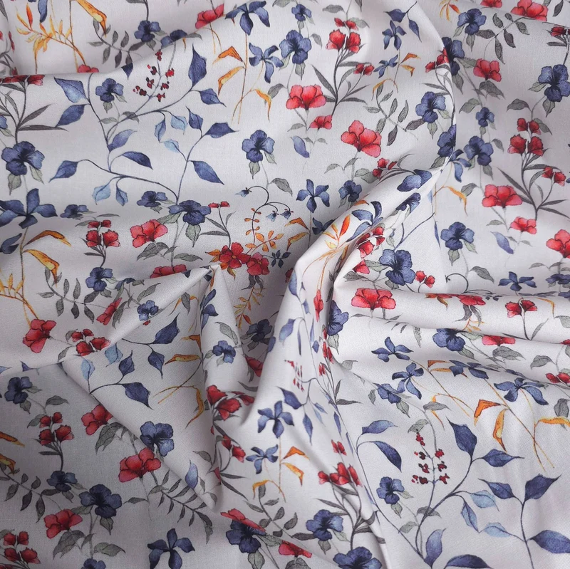 Tissu popeline de coton extensible | Imprimé floral délicat | Certifié Oeko-Tex®
