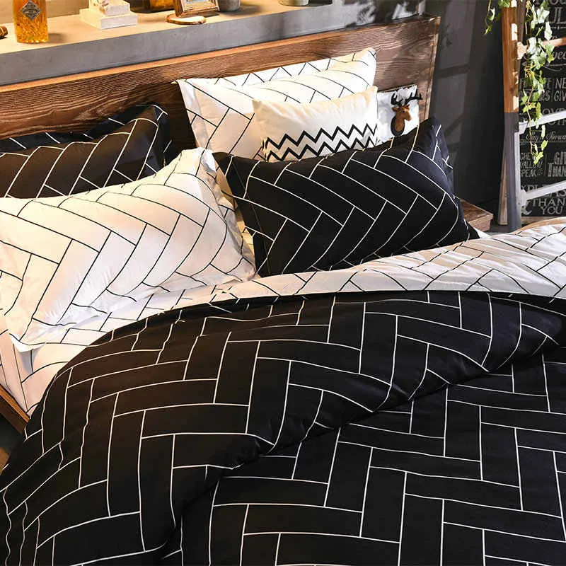 Housse de couette et Deux Taies Noir Blanc 240 cm