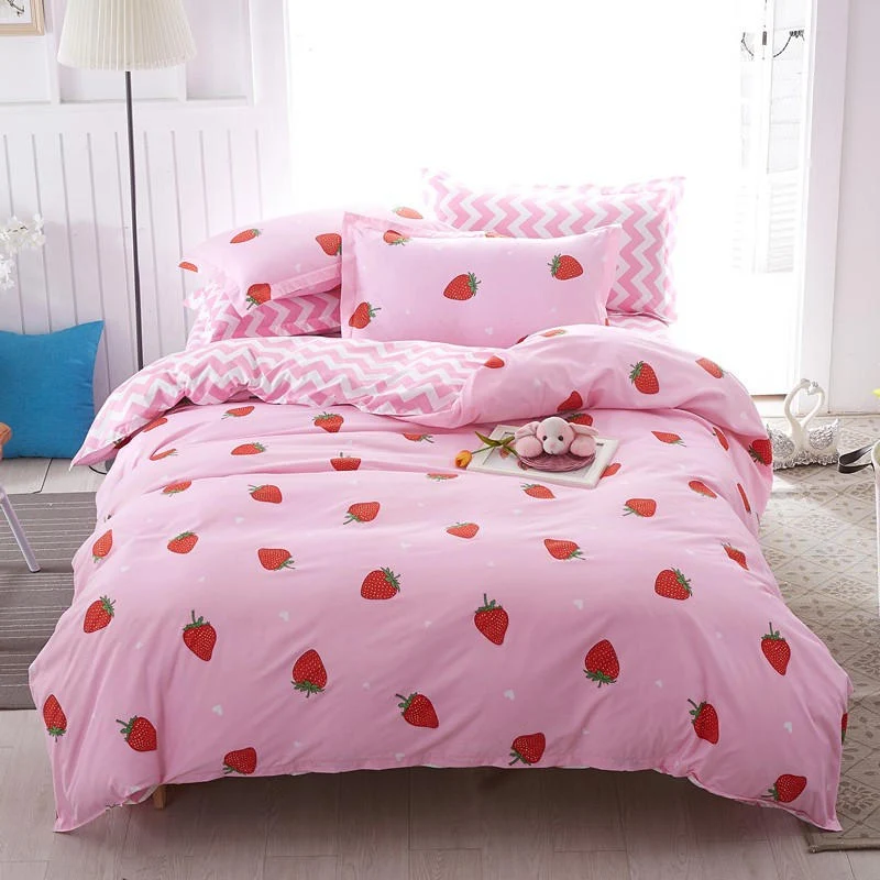 Housse de couette et Deux Taies Motif Fraise 140cm