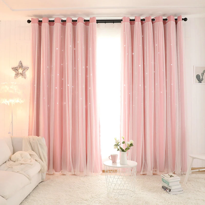 Rideau Oeillets Doublé avec Voilage Étoiles 140 x H240 cm
