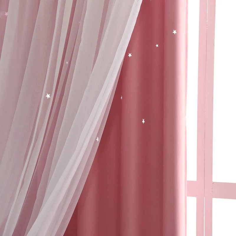 Rideau Oeillets Doublé avec Voilage Étoiles 140 x H240 cm