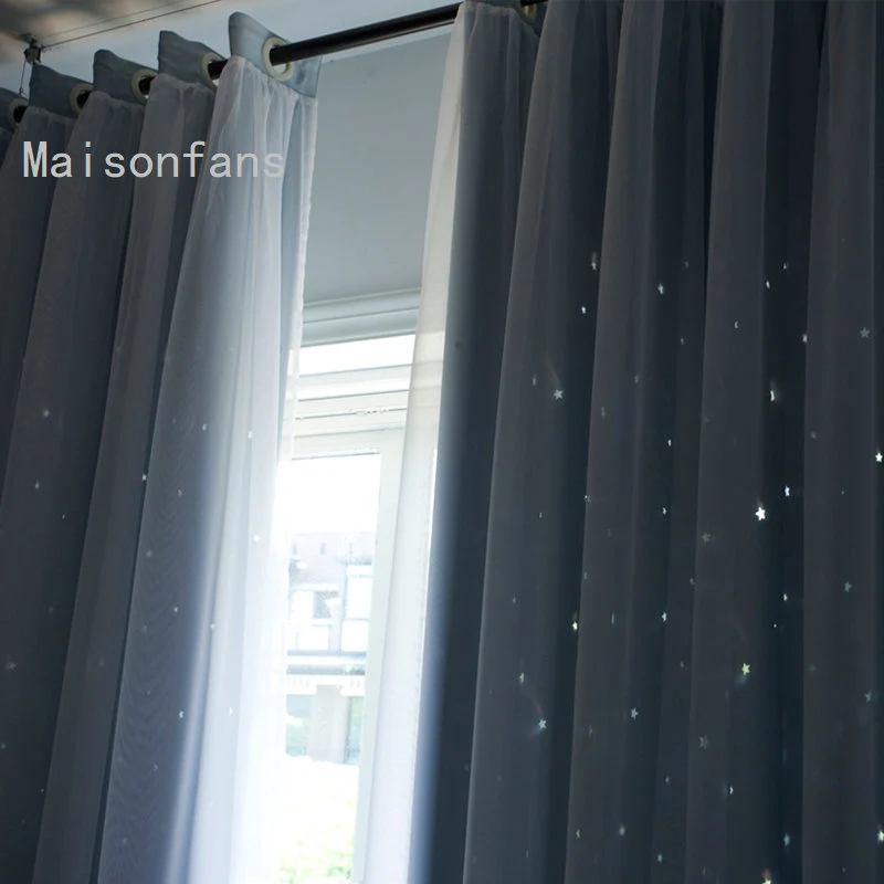 Rideau Oeillets Doublé avec Voilage Étoiles 140 x H240 cm