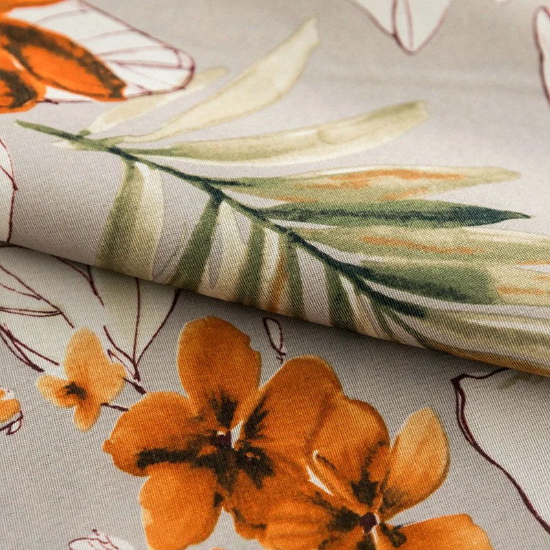 Rideau à œillets occultant Fantaisie Fleur Orange 140 x H260 cm
