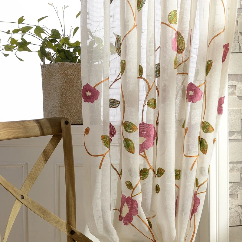 Voilage Brodé Fleur Rideaux Fenêtre Décoration 140 x H260 cm