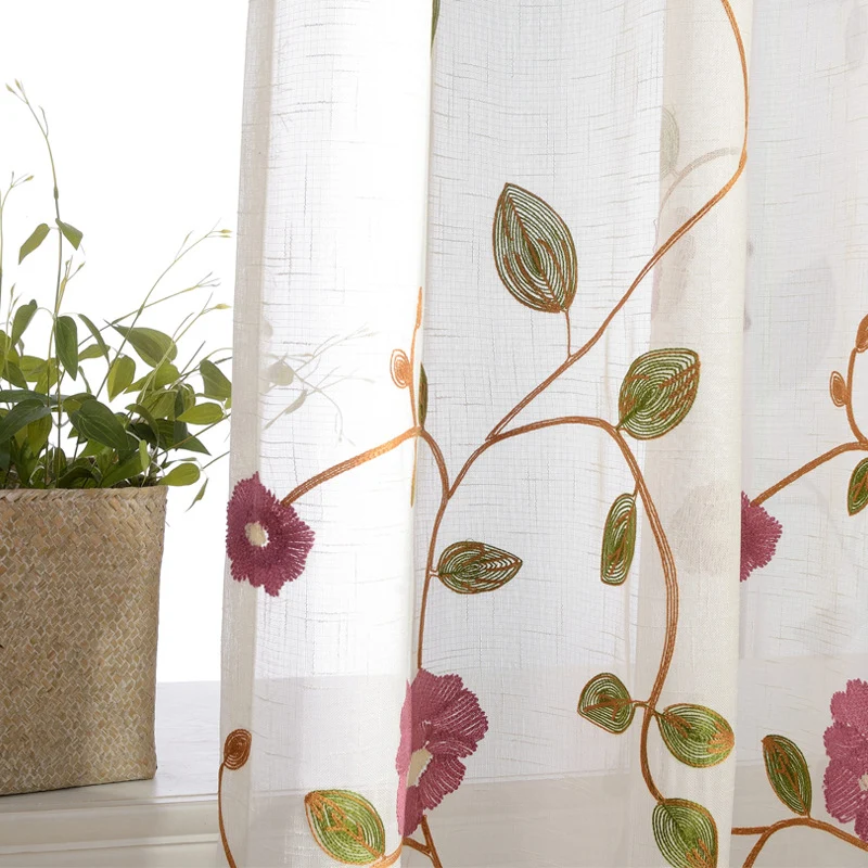 Voilage Brodé Fleur Rideaux Fenêtre Décoration 140 x H260 cm