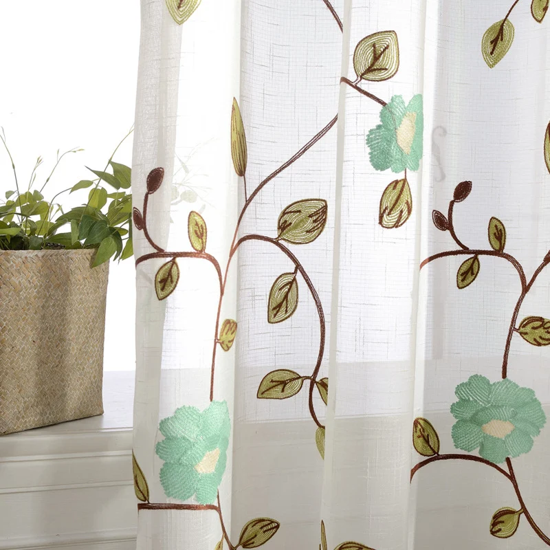 Voilage Brodé Fleur Rideaux Fenêtre Décoration 140 x H260 cm