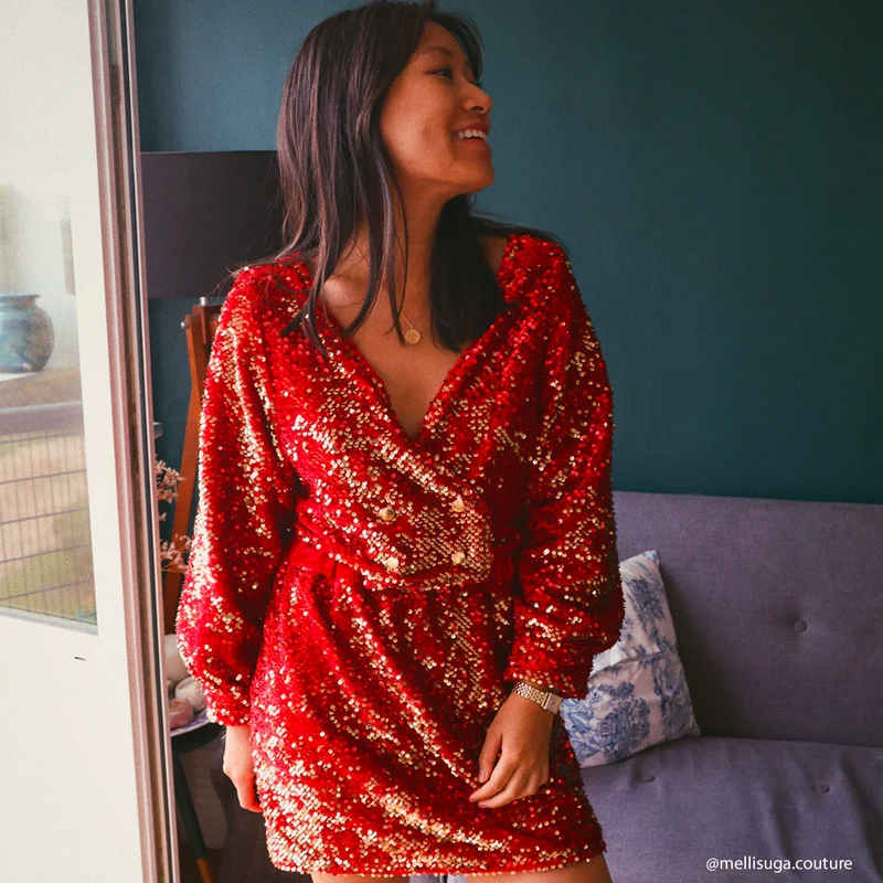 Tissu Velours Brodé, Paillettes - Réversible, Tina