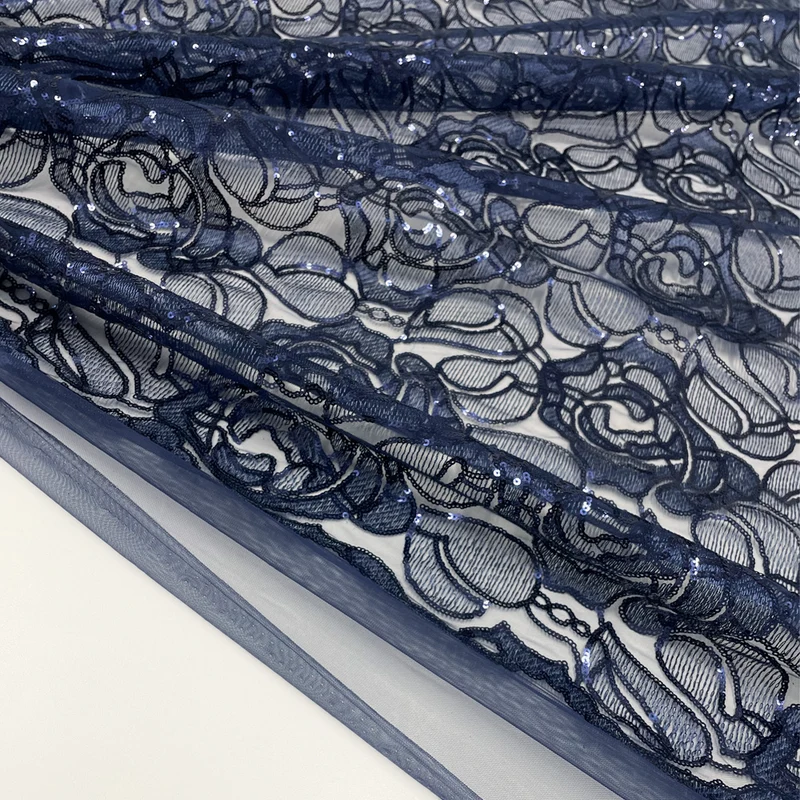Tissu Dentelle Tulle Brodé, Paillettes - Isabella