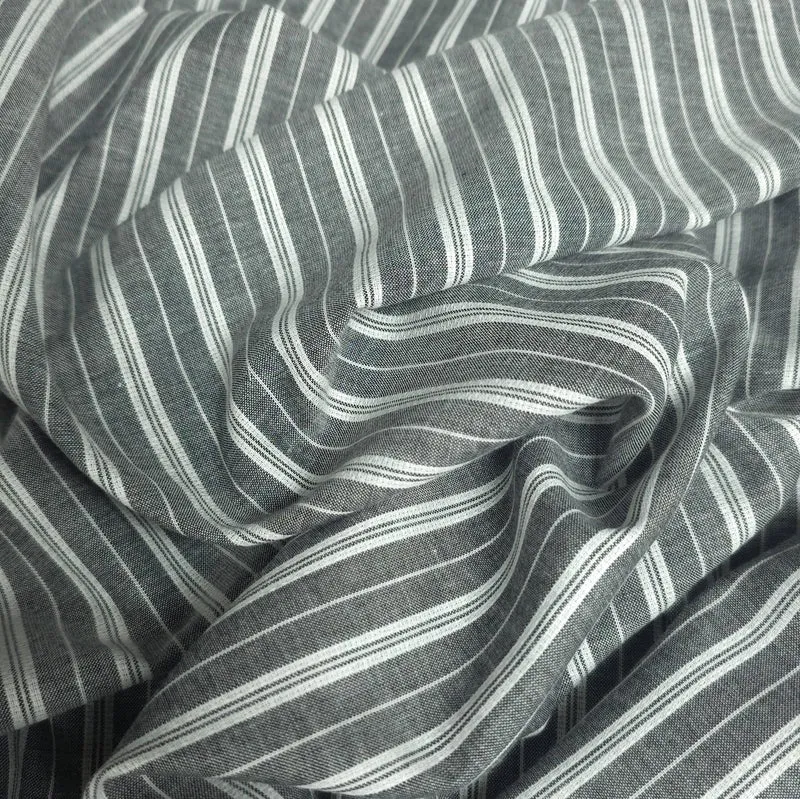 Tissu de coton léger effet lin | Rayures tissées teintes
