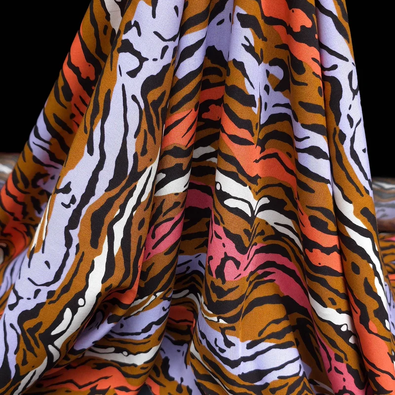 Tissu popeline 100 % rayonne | Rayures effet marbré abstrait | Multicolore