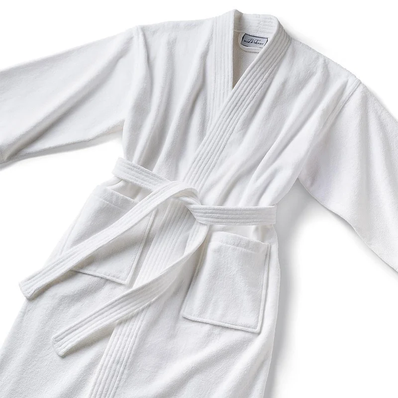 Men's Monogrammed Kimono Style Terrycloth Bathrobe - White