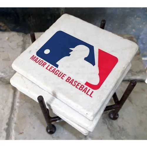 Detroit Tigers Italian Marble Coasters with Wrought Iron Holder (set of 4)