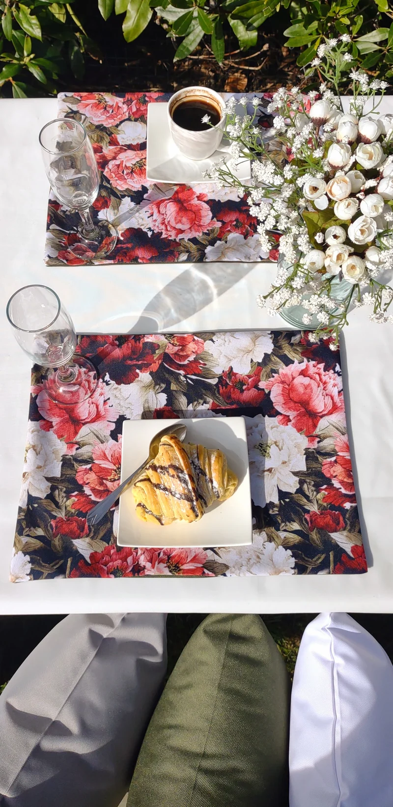 Peony Garden Table Set – Tablecloth, 2 Cushion Covers, Bunting and Place mats | Perfect for Garden Parties, Weddings & Kids' Events