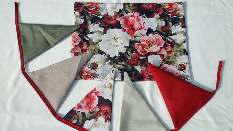 Peony Garden Table Set – Tablecloth, 2 Cushion Covers, Bunting and Place mats | Perfect for Garden Parties, Weddings & Kids' Events