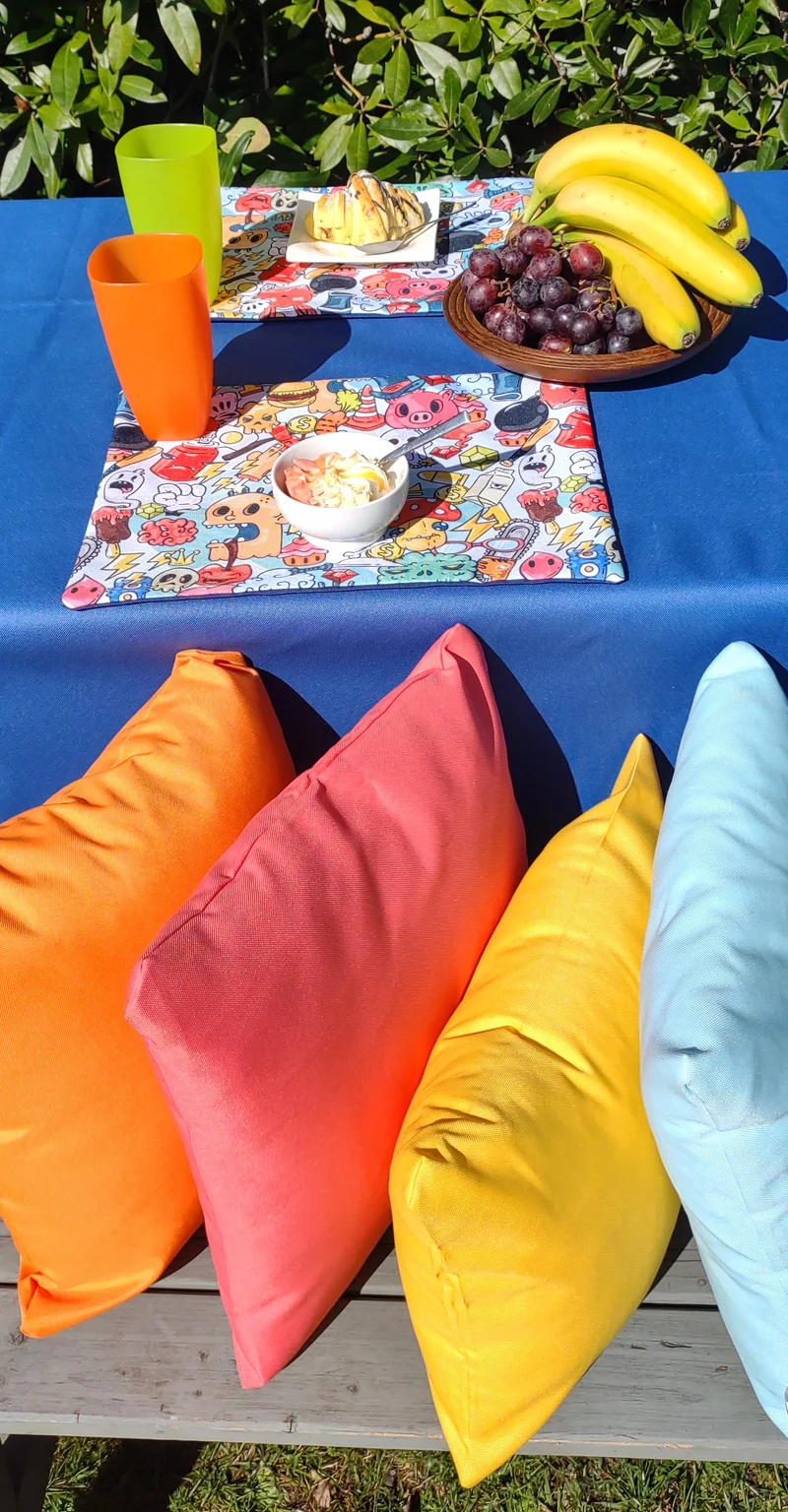 Funny Monsters Garden Table Set – Tablecloth, 2 Cushion Covers and Place mats | Perfect for Garden Parties, Weddings & Kids' Events