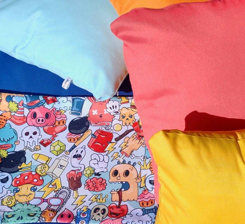 Funny Monsters Garden Table Set – Tablecloth, 2 Cushion Covers and Place mats | Perfect for Garden Parties, Weddings & Kids' Events