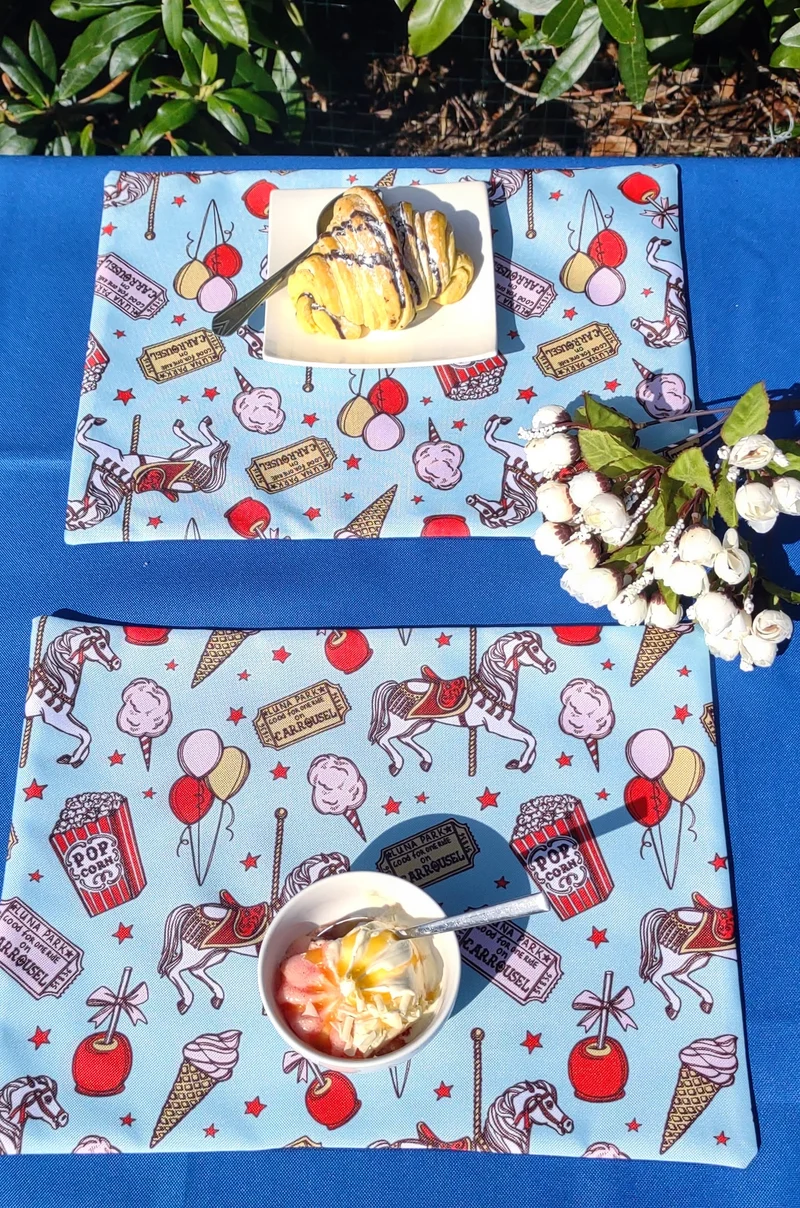 Carousel Garden Table Set – Tablecloth, 2 Cushion Covers and Place mats | Perfect for Garden Parties, Weddings & Kids' Events