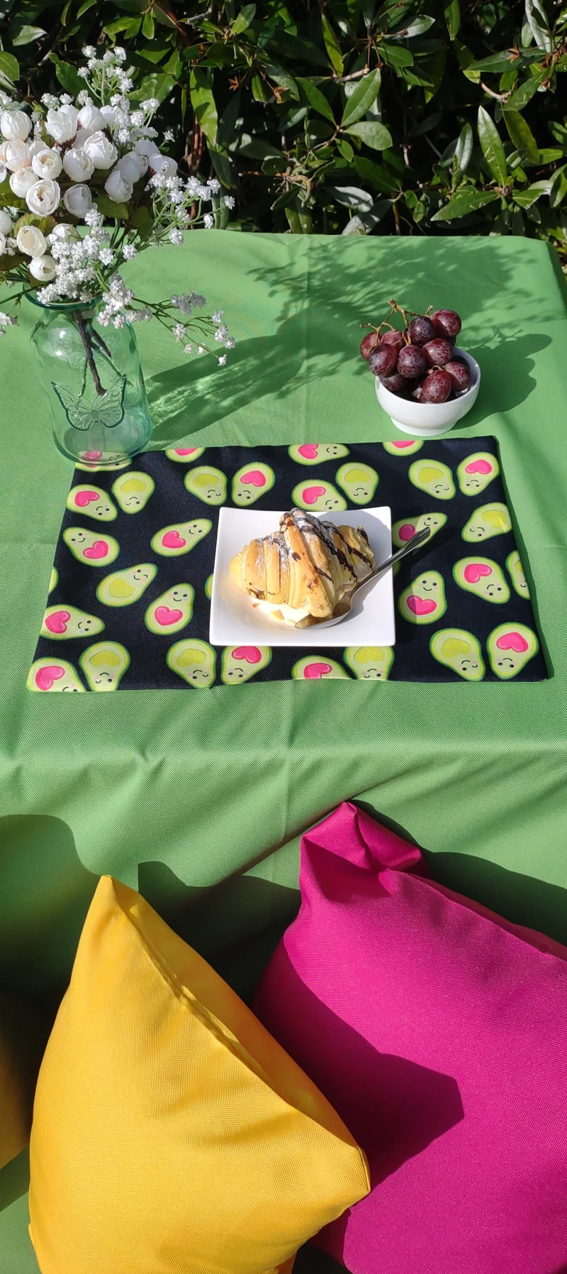 Avocado Garden Table Set – Tablecloth, 2 Cushion Covers and Place mats | Perfect for Garden Parties, Weddings & Kids' Events