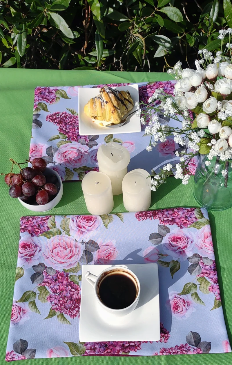 Roses Garden Table Set – Tablecloth, 2 Cushion Covers and Place mats | Perfect for Garden Parties, Weddings & Kids' Events