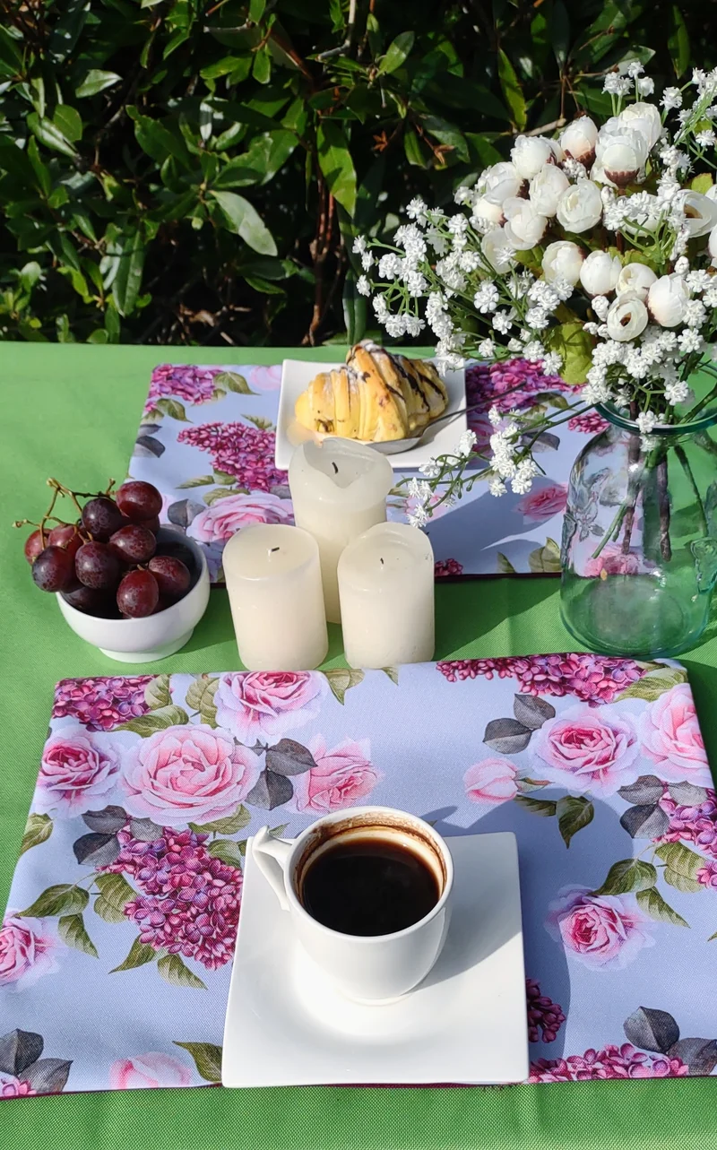 Roses Garden Table Set – Tablecloth, 2 Cushion Covers and Place mats | Perfect for Garden Parties, Weddings & Kids' Events